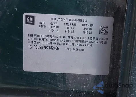 2015 Chevrolet Cruze 1Lt Auto from USA, damaged, VIN 1G1PC5SB7F7182466